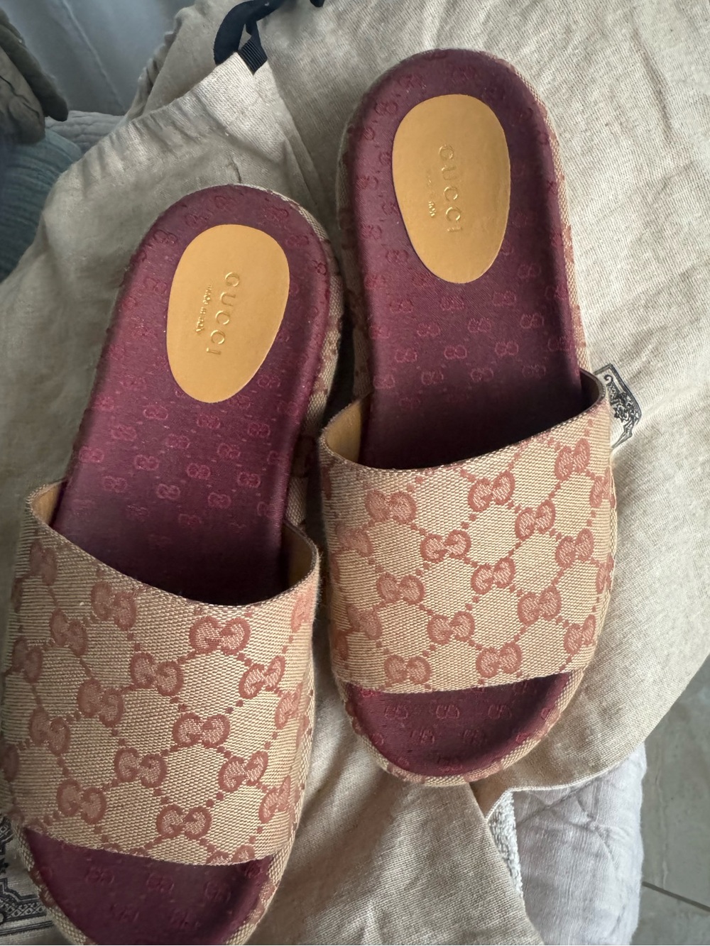 Gucci Beige & Brown Monogram Canvas Slide Mules